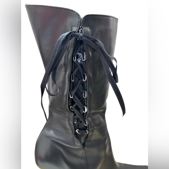 NORDSTROM BP Lace-Up & Zip High Heel Square Toe Leather Boots In Black 9.5 ✨EUC✨ - Picture 3 of 13